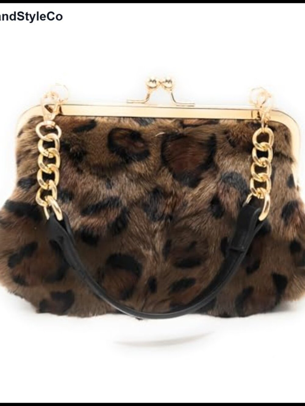 Genuine Mink Fur Leopard Print Evening Clutch Handbag with Adjustable Strap